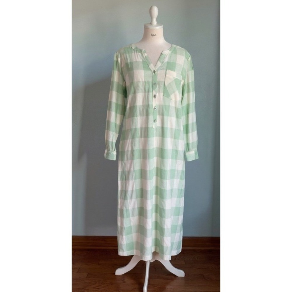 National Mumu gingham henley nightshirt sleepwear Nightgown PM Grandmacore NOS